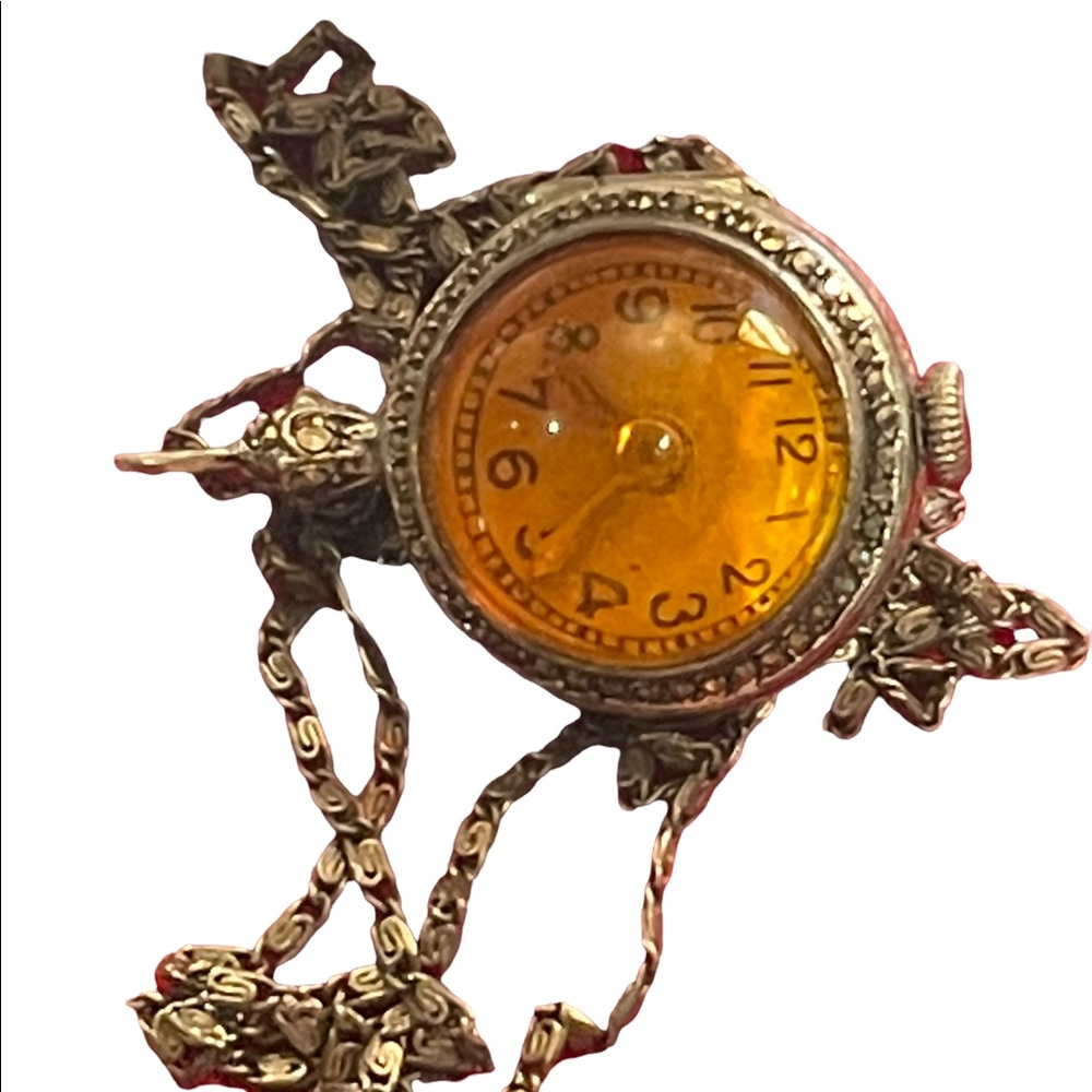 Antique Sterling silver 950 ORB pendant watch necklace wind up marcasite